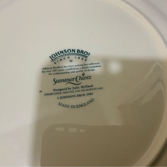 2 Johnson Brothers Summer Chintz Dinner Plates Pink Flower Ridged Border England - Picture 8 of 10